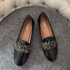 Aquazzura Wild Crystal Black Leather Loafer
